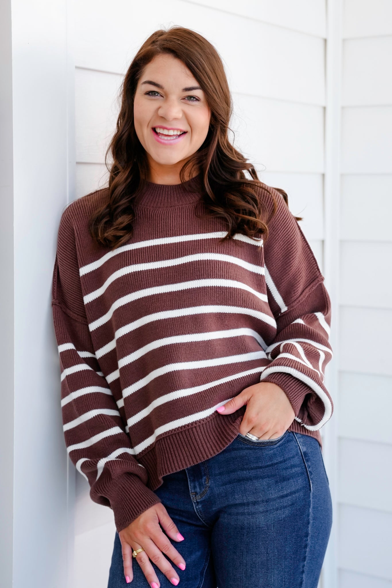 Door Buster! Zenana Exposed Seam Striped Oversized Sweater