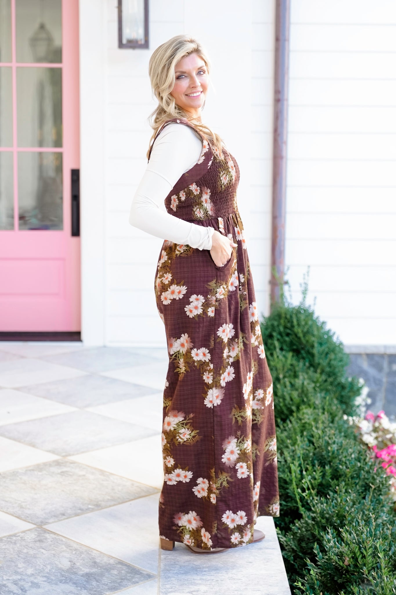 Plus/Reg Floral Print Sleeveless Square Neck Jumpsuit