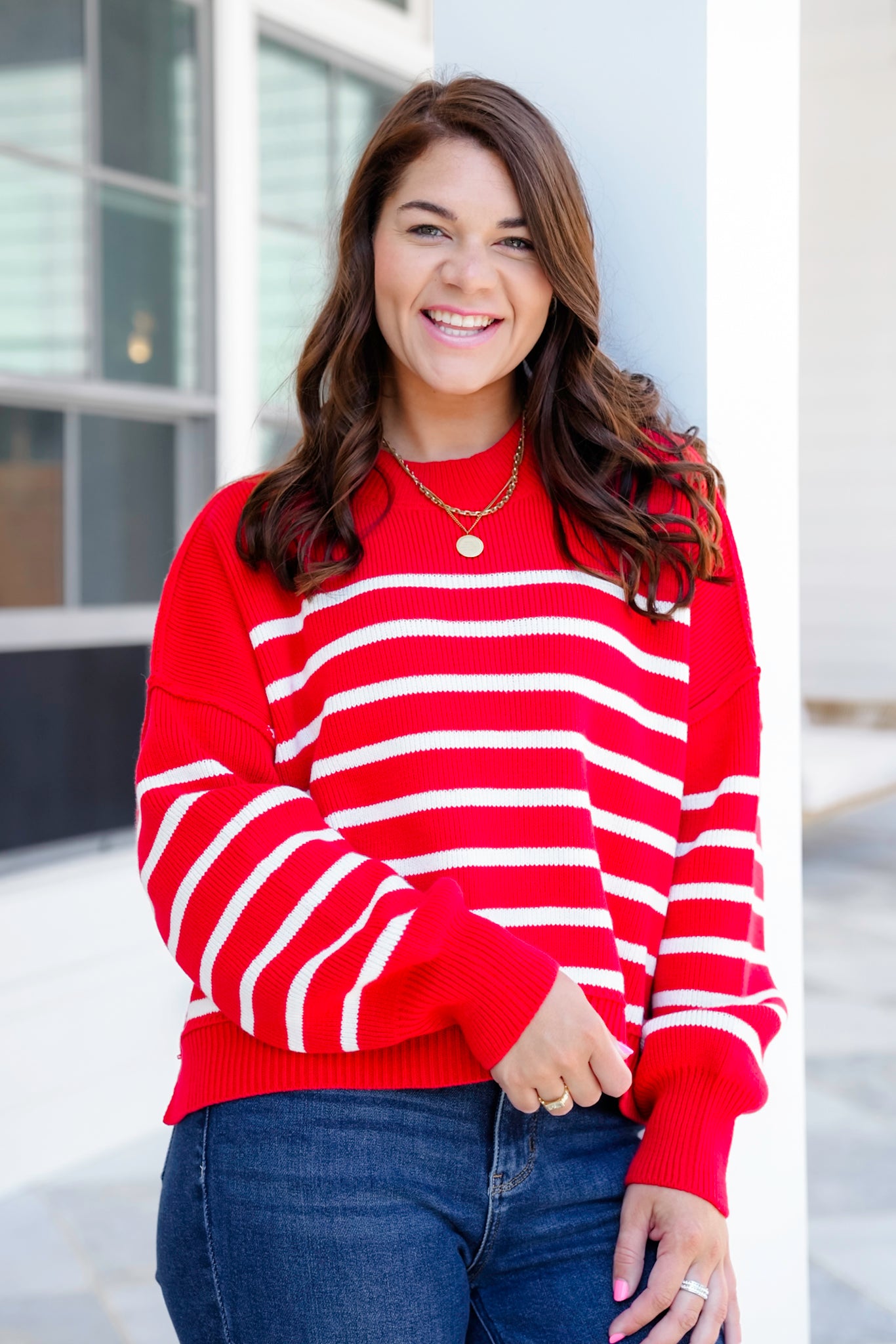 Door Buster! Zenana Exposed Seam Striped Oversized Sweater