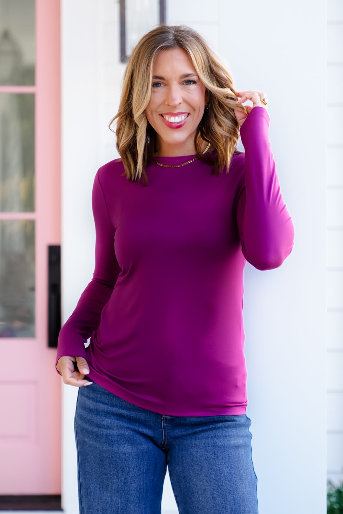 Door Buster! Zenana Brushed Microfiber Long Sleeve Round Neck Tee