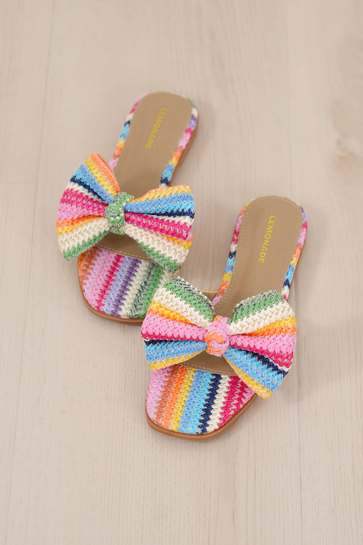 Crochet Bow Detail Multicolored Flat Slide