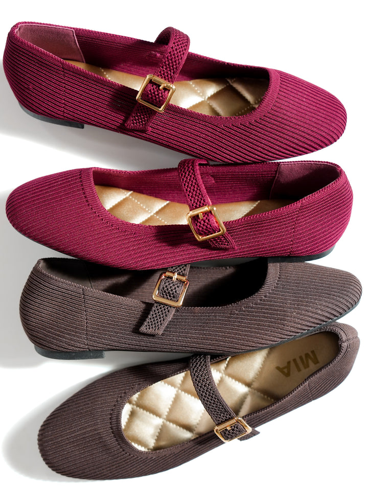 MIA Ribbed Knit Mary Jane Ballet Flats - Freckled Poppy