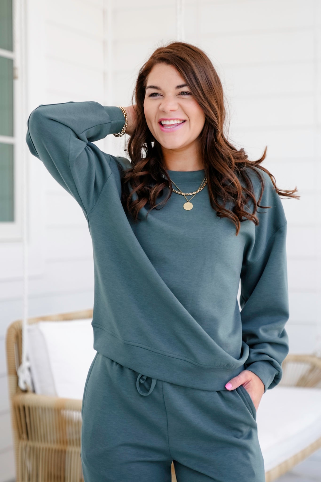 Door Buster! Zenana Scuba Crewneck Pullover & Pants Set
