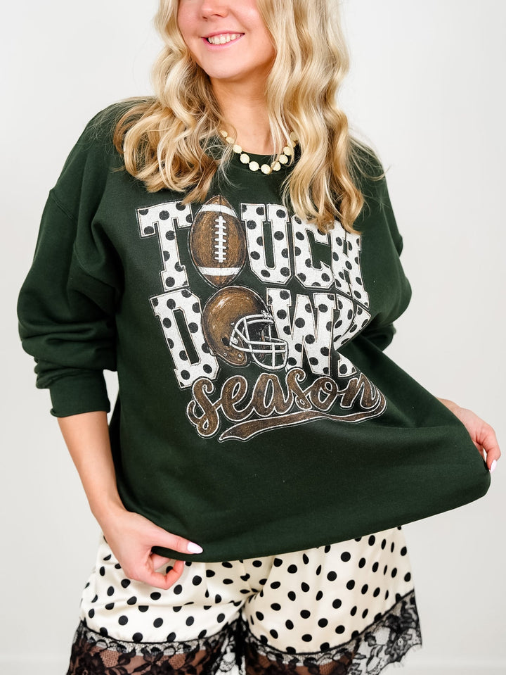 Plus/Reg Long Sleeve Touch Down Season Football Graphic Sweatshirt - Freckled Poppy