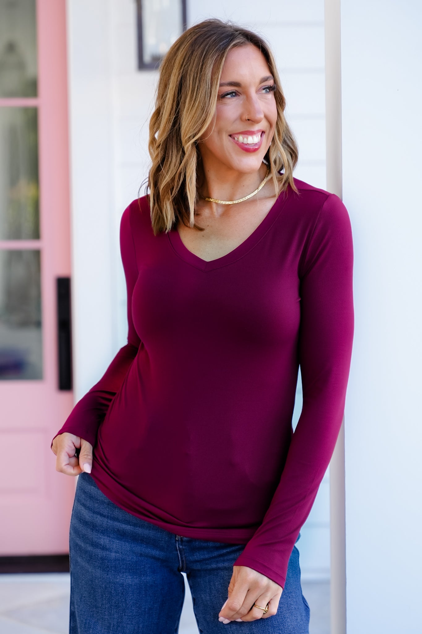 Door Buster! Plus/Reg Zenana Brushed Microfiber Long Sleeve V-Neck Tee