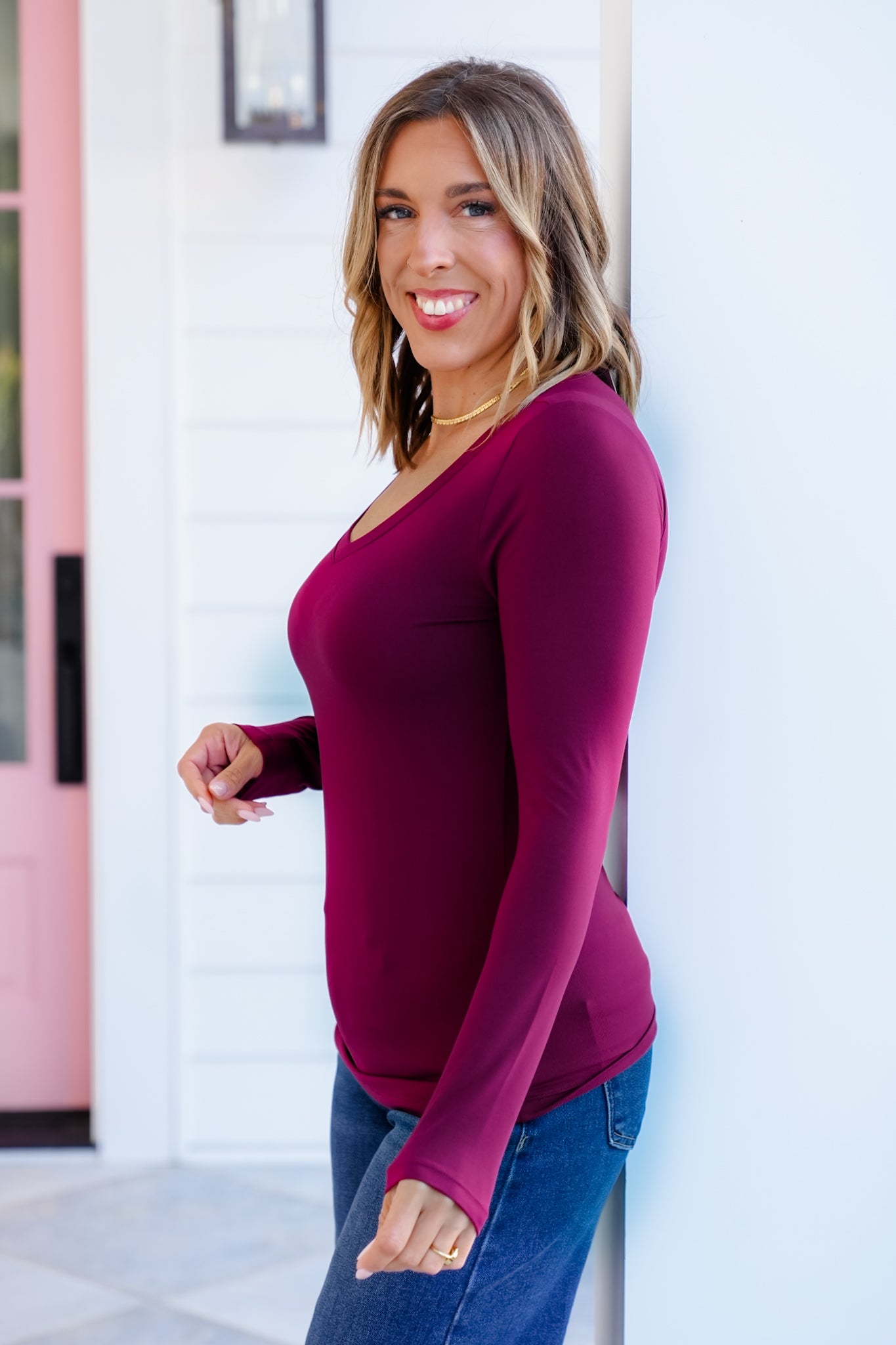 Door Buster! Plus/Reg Zenana Brushed Microfiber Long Sleeve V-Neck Tee