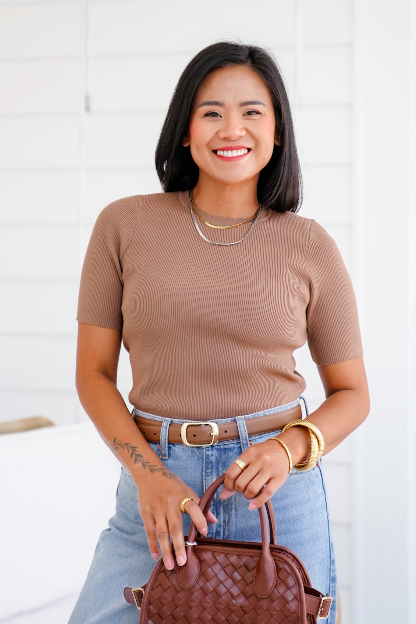 Basic Ribbed Short Sleeve Sweater