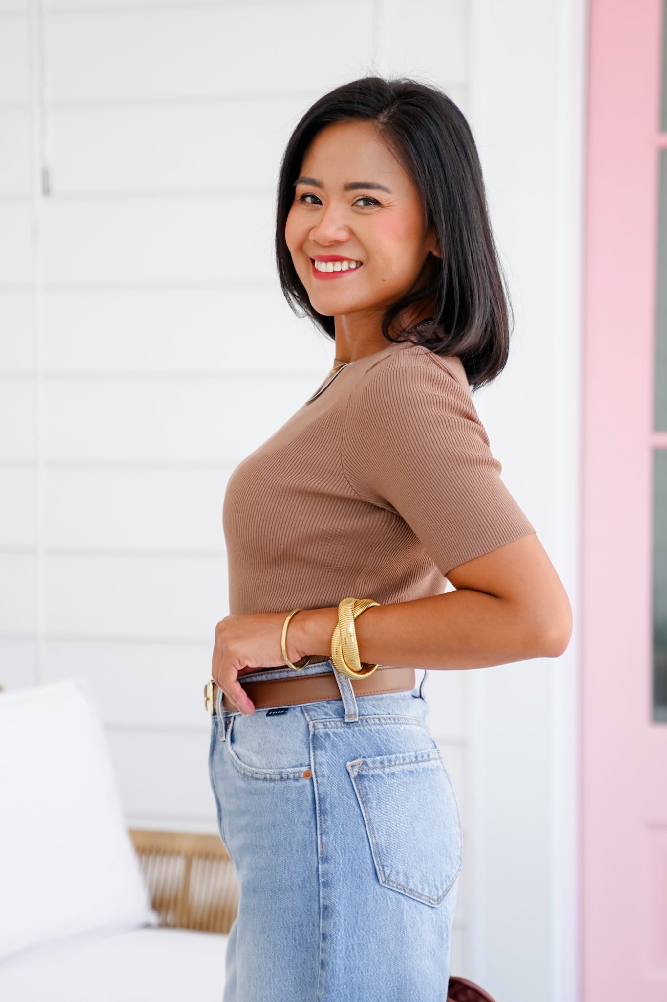 Basic Ribbed Short Sleeve Sweater