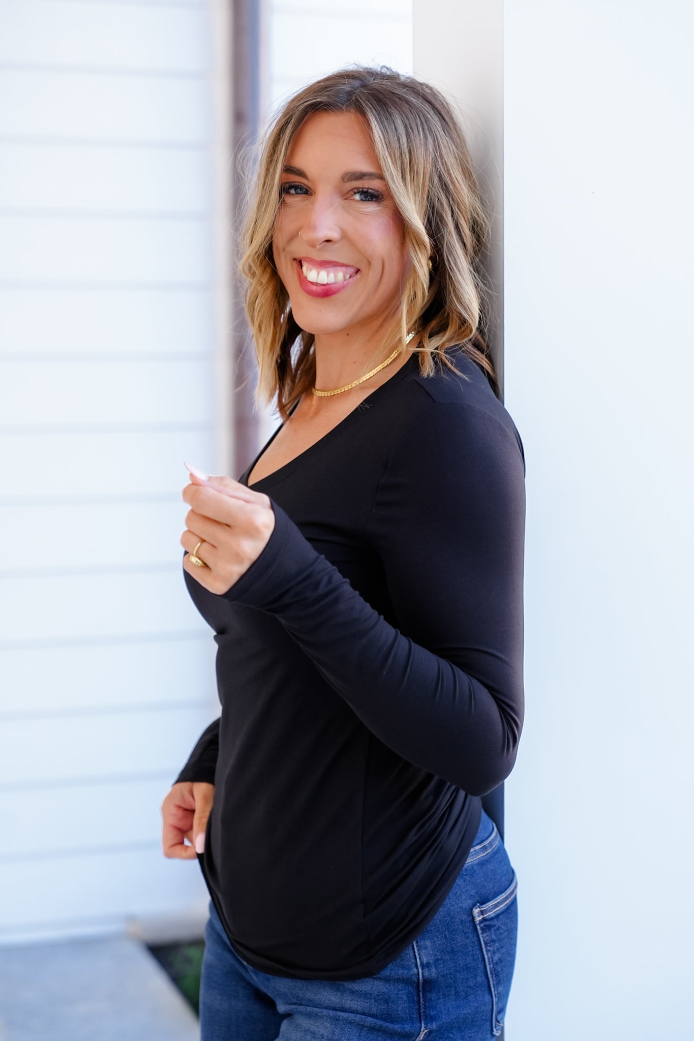 Door Buster! Plus/Reg Zenana Brushed Microfiber Long Sleeve V-Neck Tee