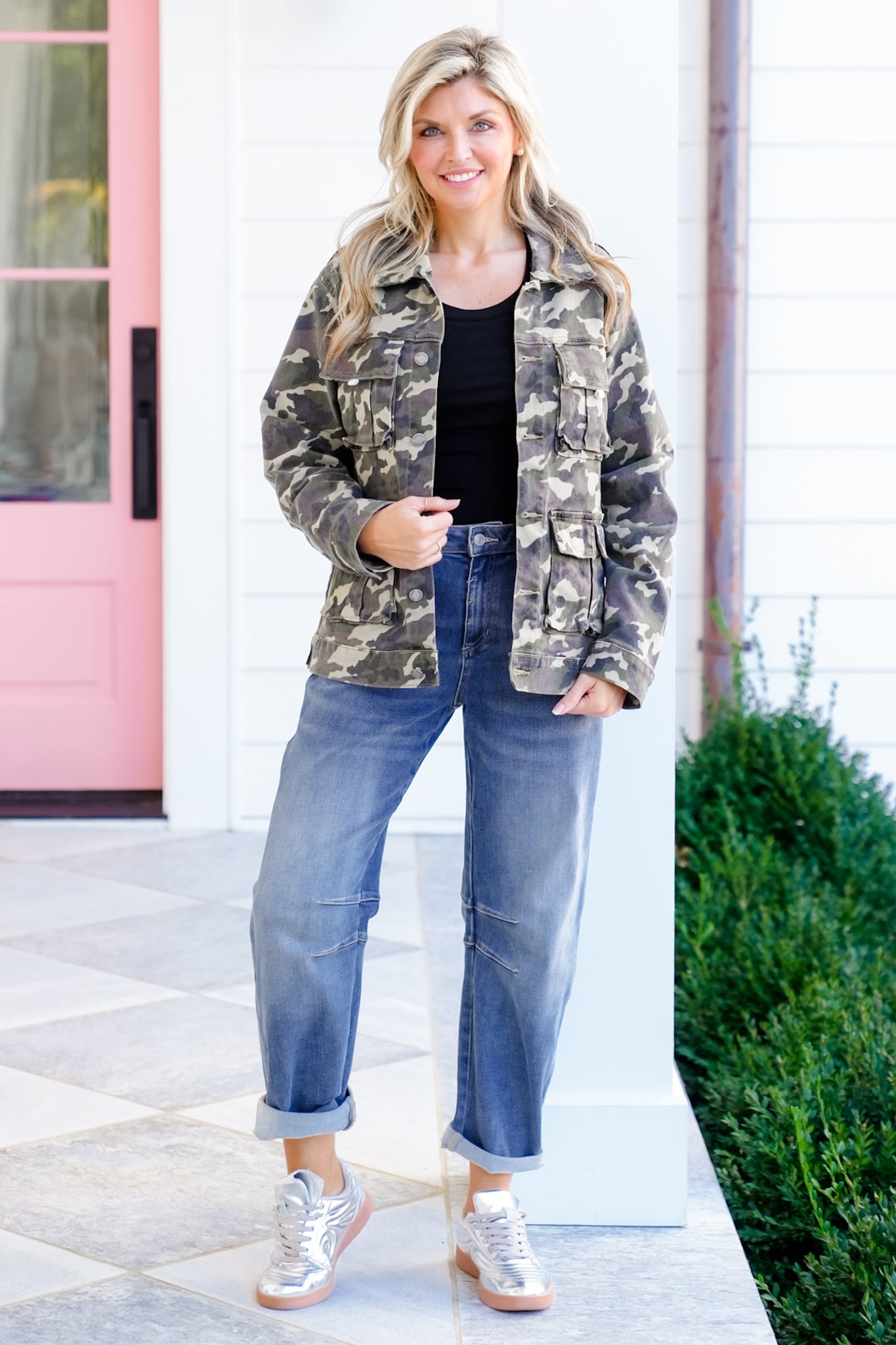 Camo Print Long Sleeve Button Down Jacket