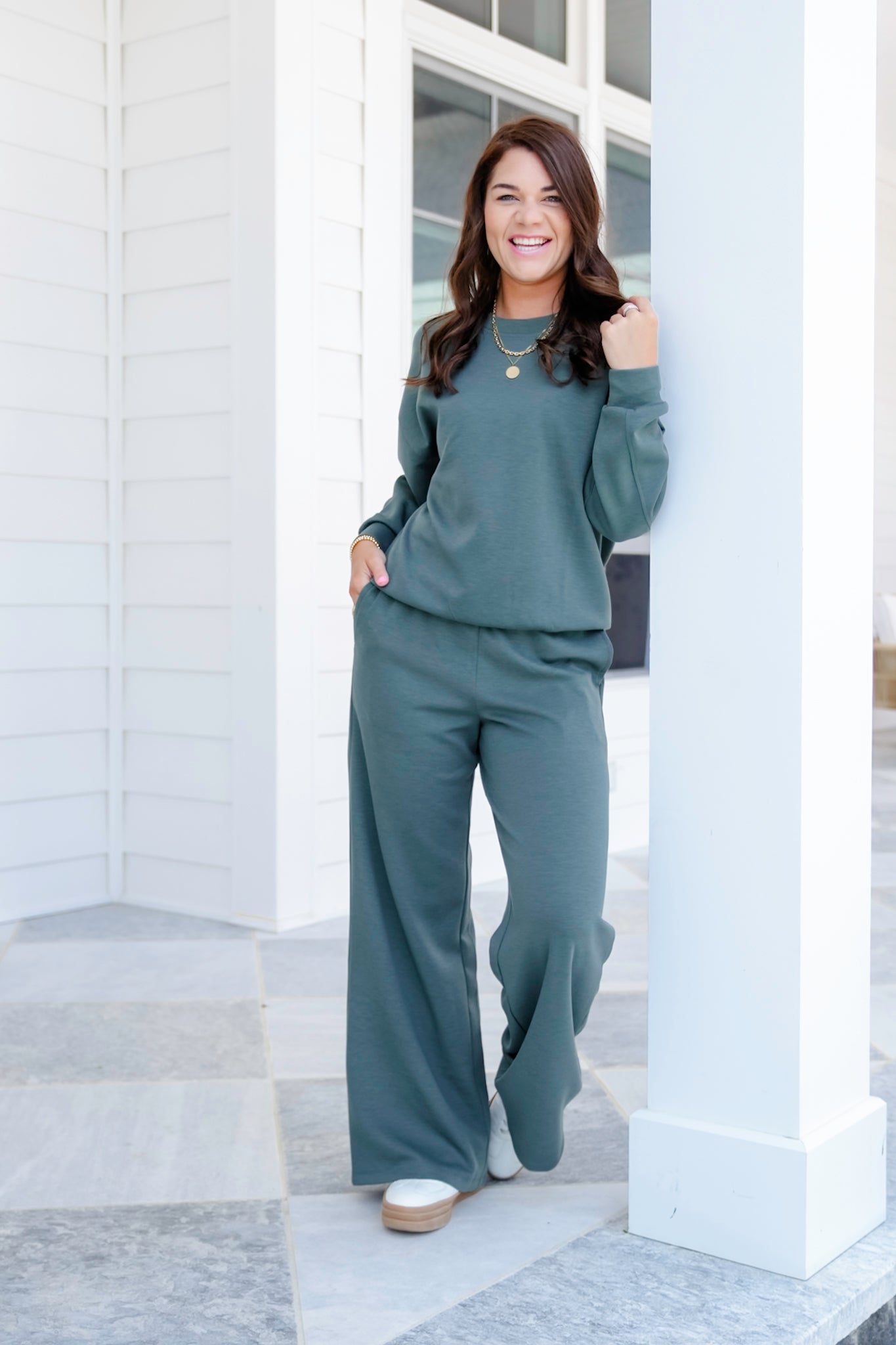 Door Buster! Zenana Scuba Crewneck Pullover & Pants Set