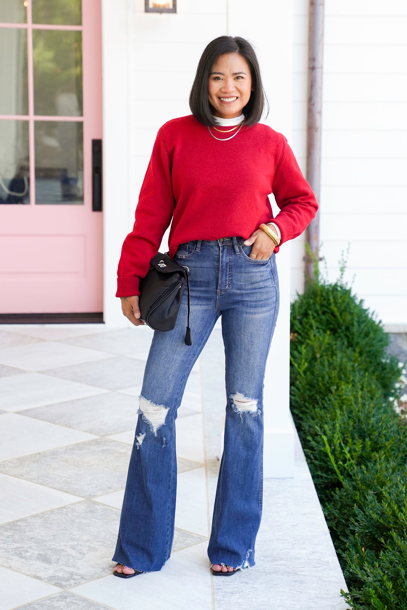 Red Long Sleeve Crew Neck Pullover Sweater
