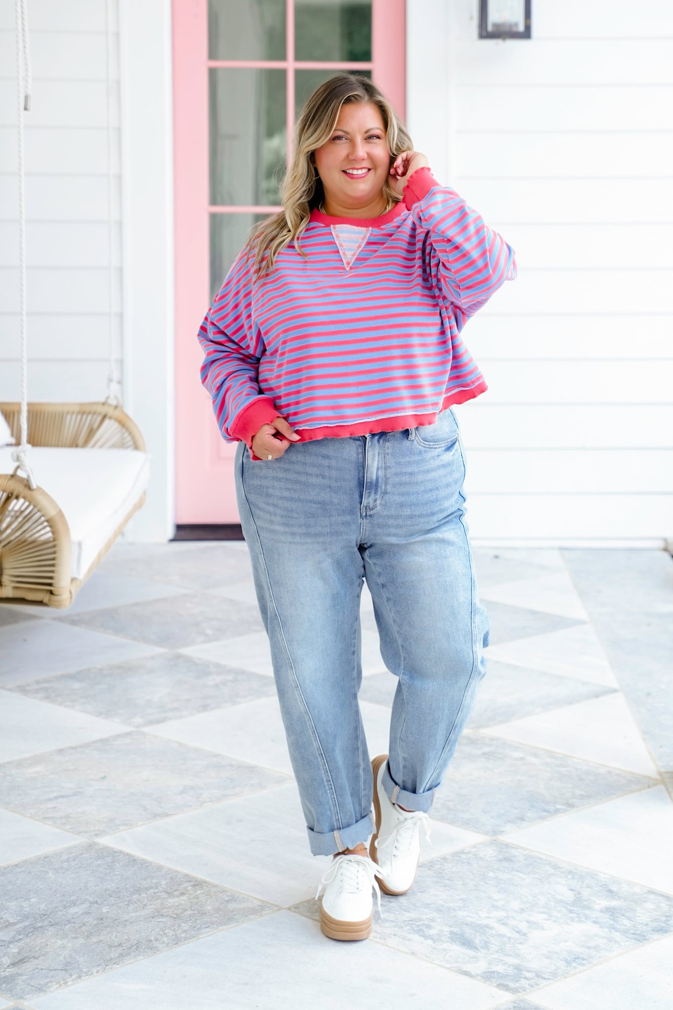 Striped Long Sleeve Round Neck Top