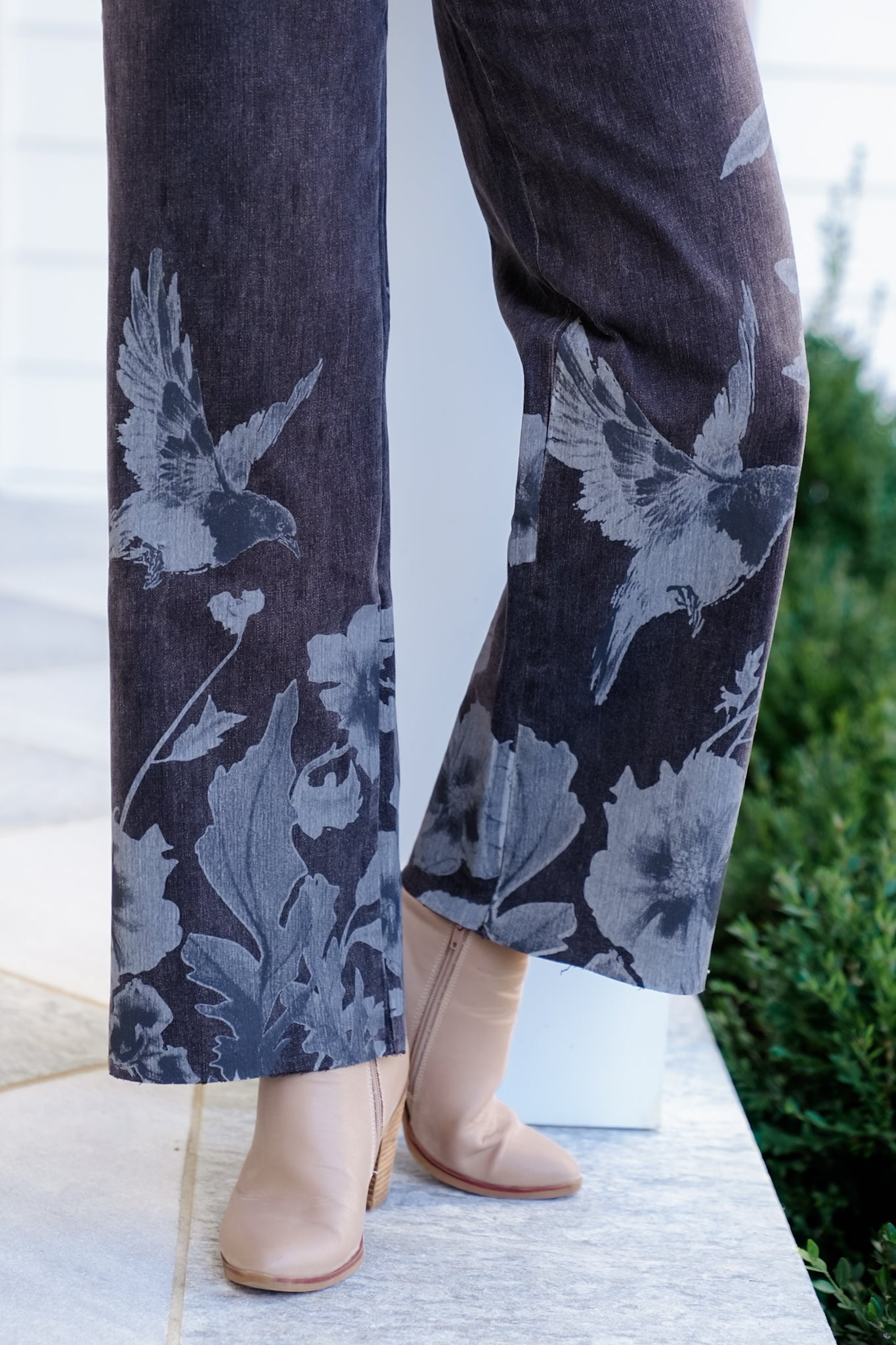 Floral and Bird Print Wide Leg Pants