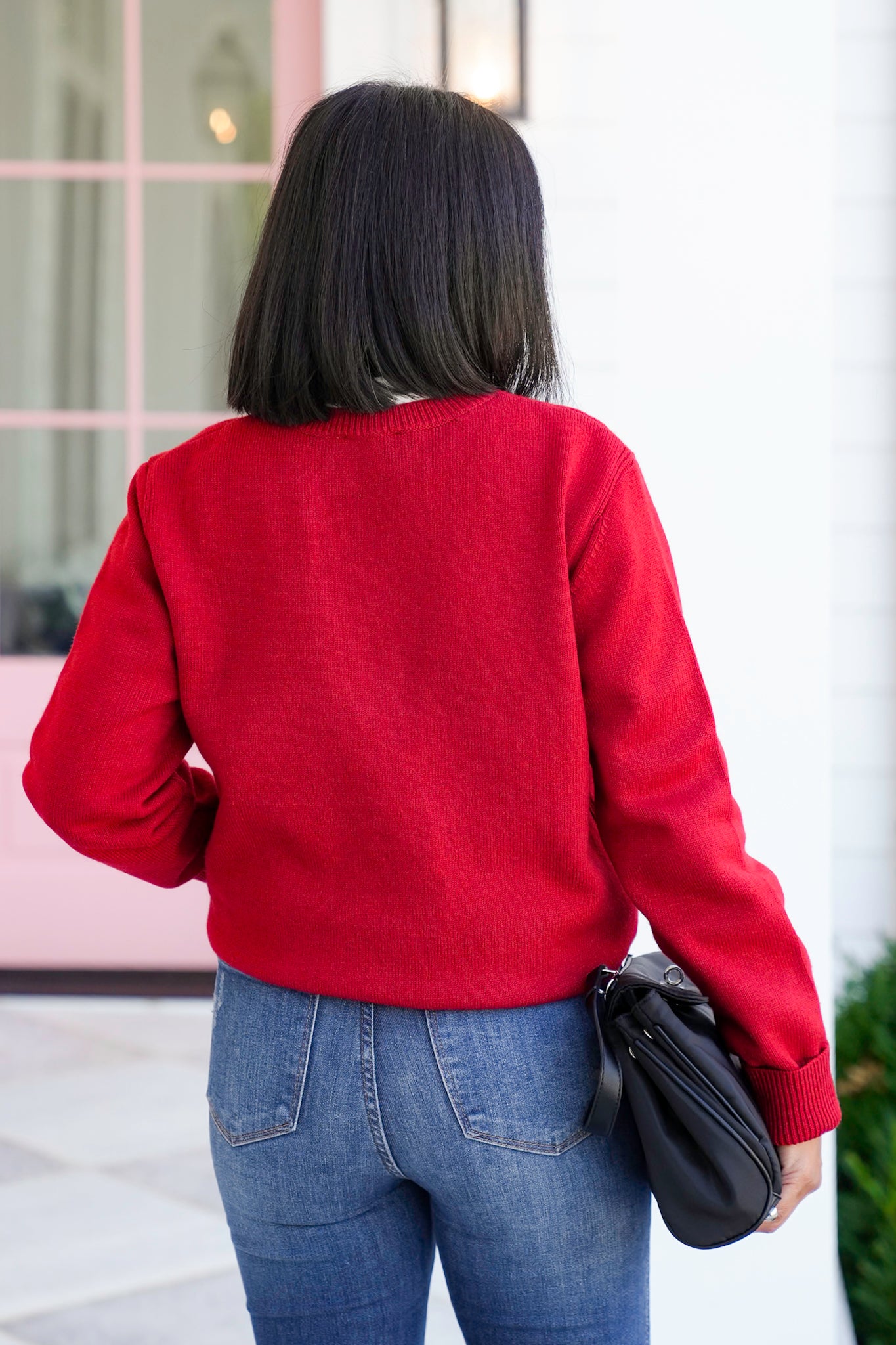 Red Long Sleeve Crew Neck Pullover Sweater