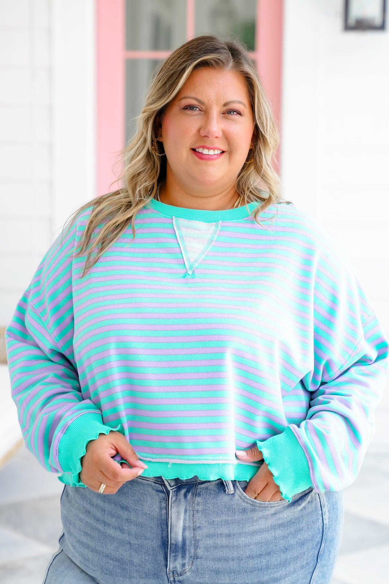 Striped Long Sleeve Round Neck Top