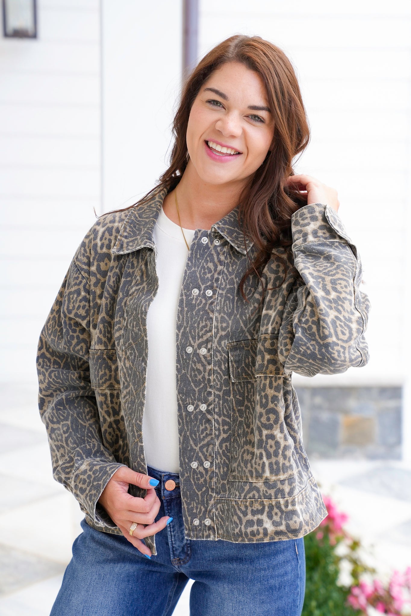 Plus/Reg Leopard Print Long Sleeve Jacket