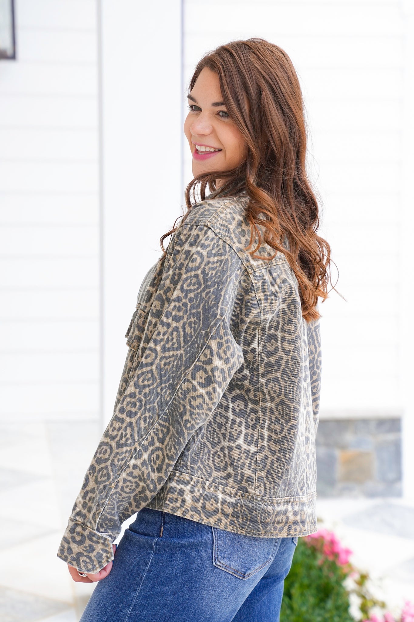 Plus/Reg Leopard Print Long Sleeve Jacket