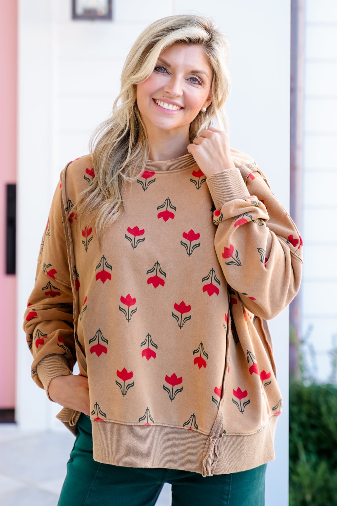 Floral Print Long Sleeve Pullover Top