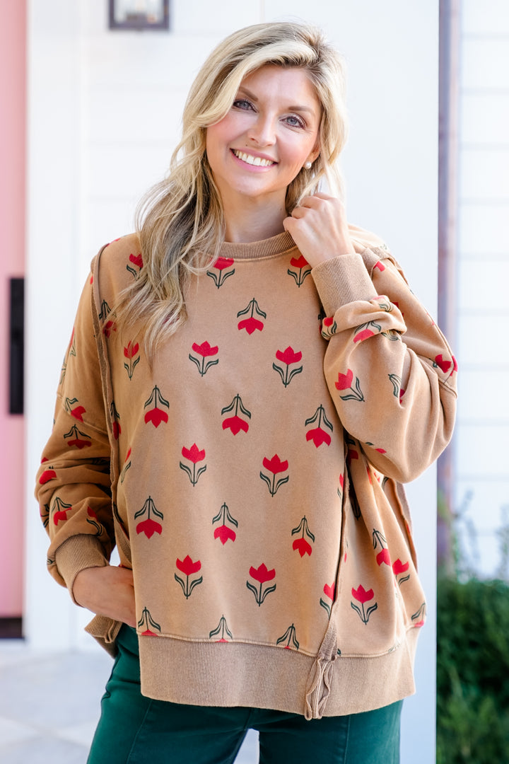Floral Print Long Sleeve Pullover Top
