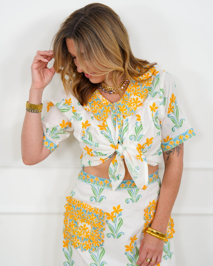 POL Floral Print Short Sleeve Button Up Blouse - Freckled Poppy