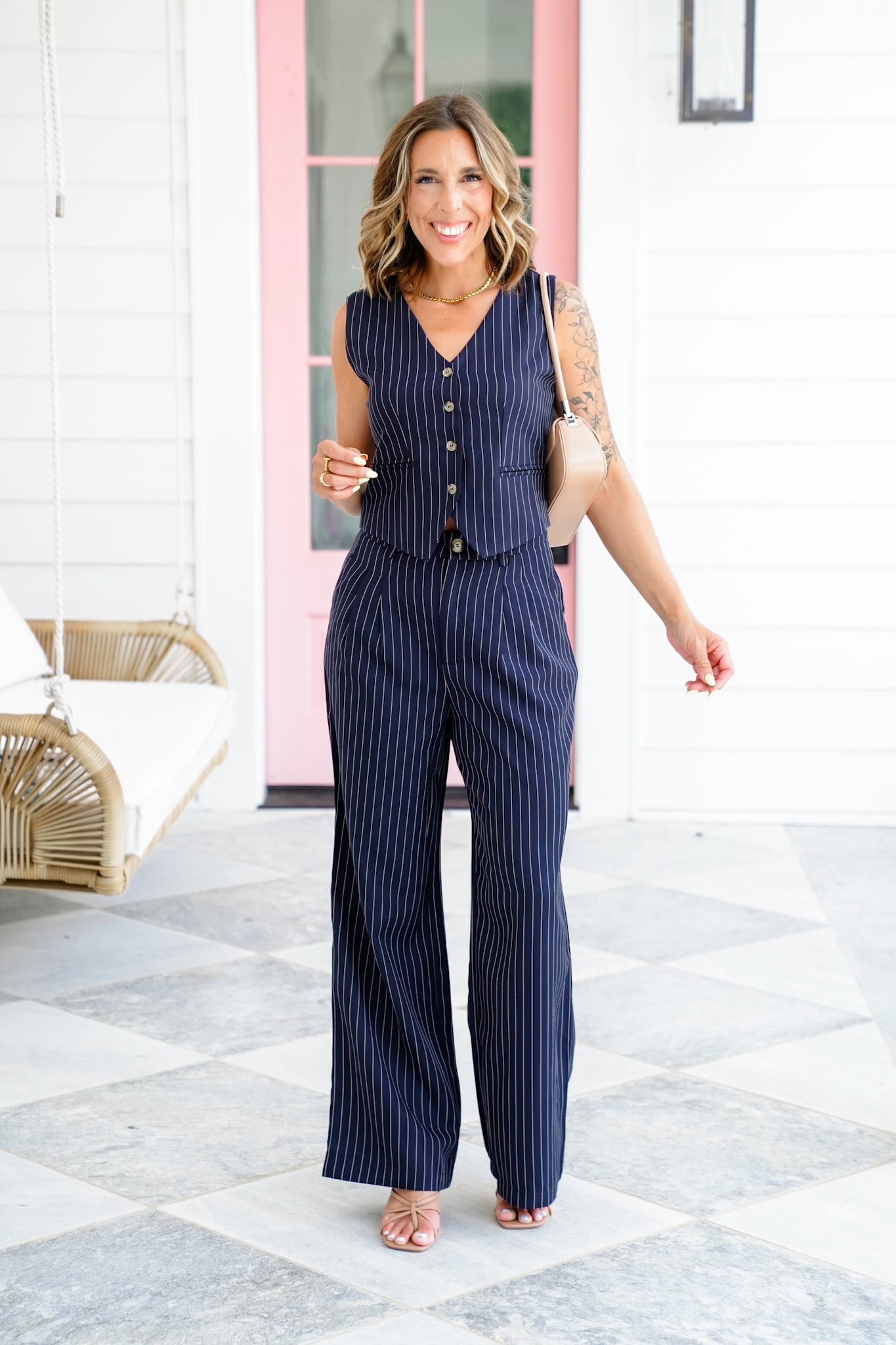 Navy Pinstriped Button Down Vest