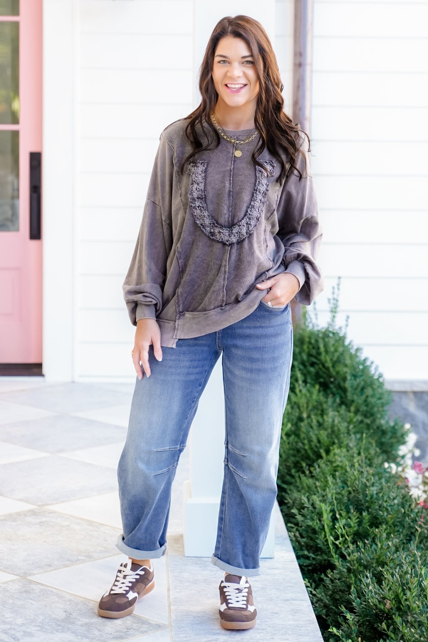Mineral Wash Long Sleeve Horseshoe Sweatshirt