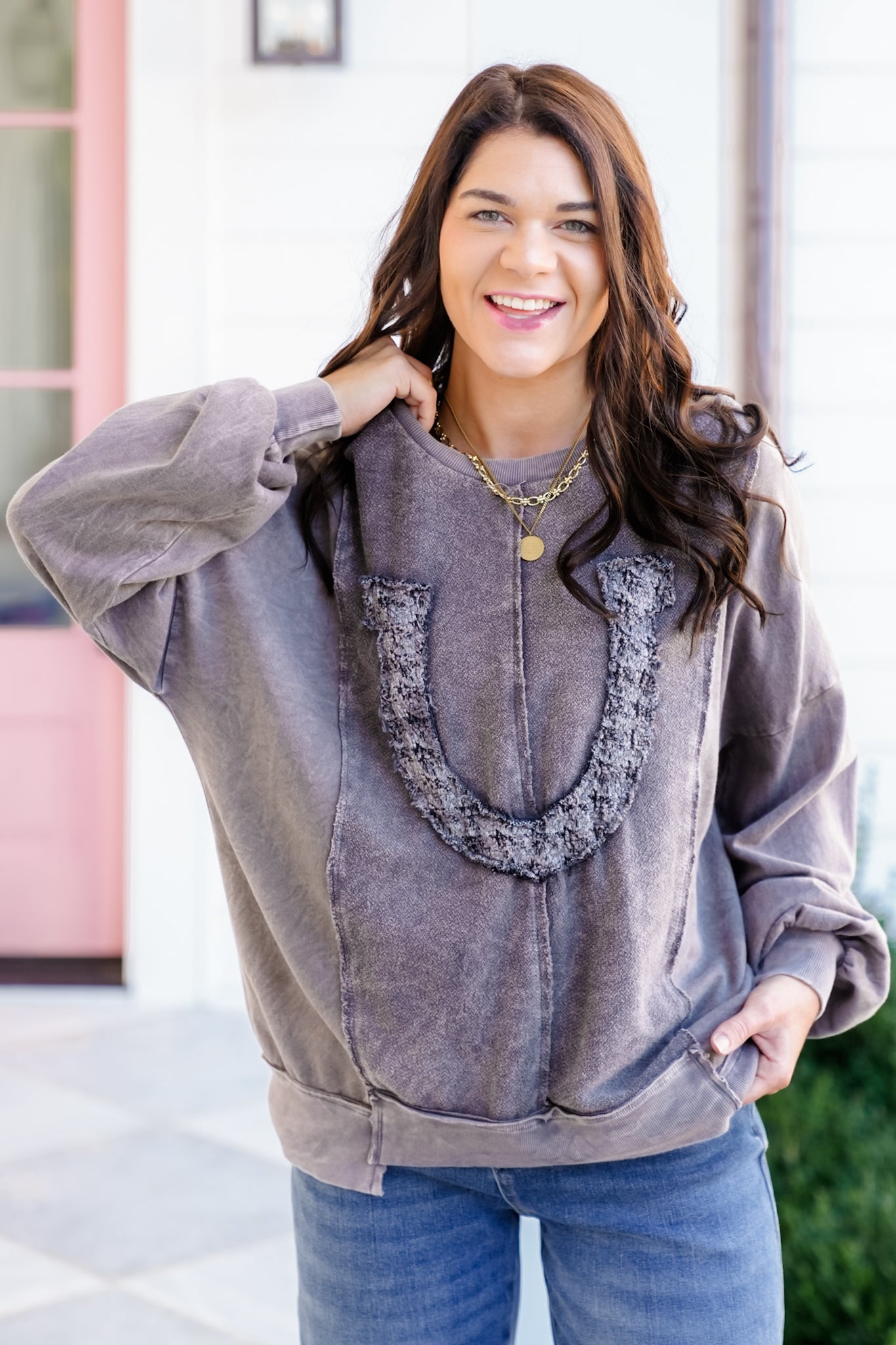 Mineral Wash Long Sleeve Horseshoe Sweatshirt