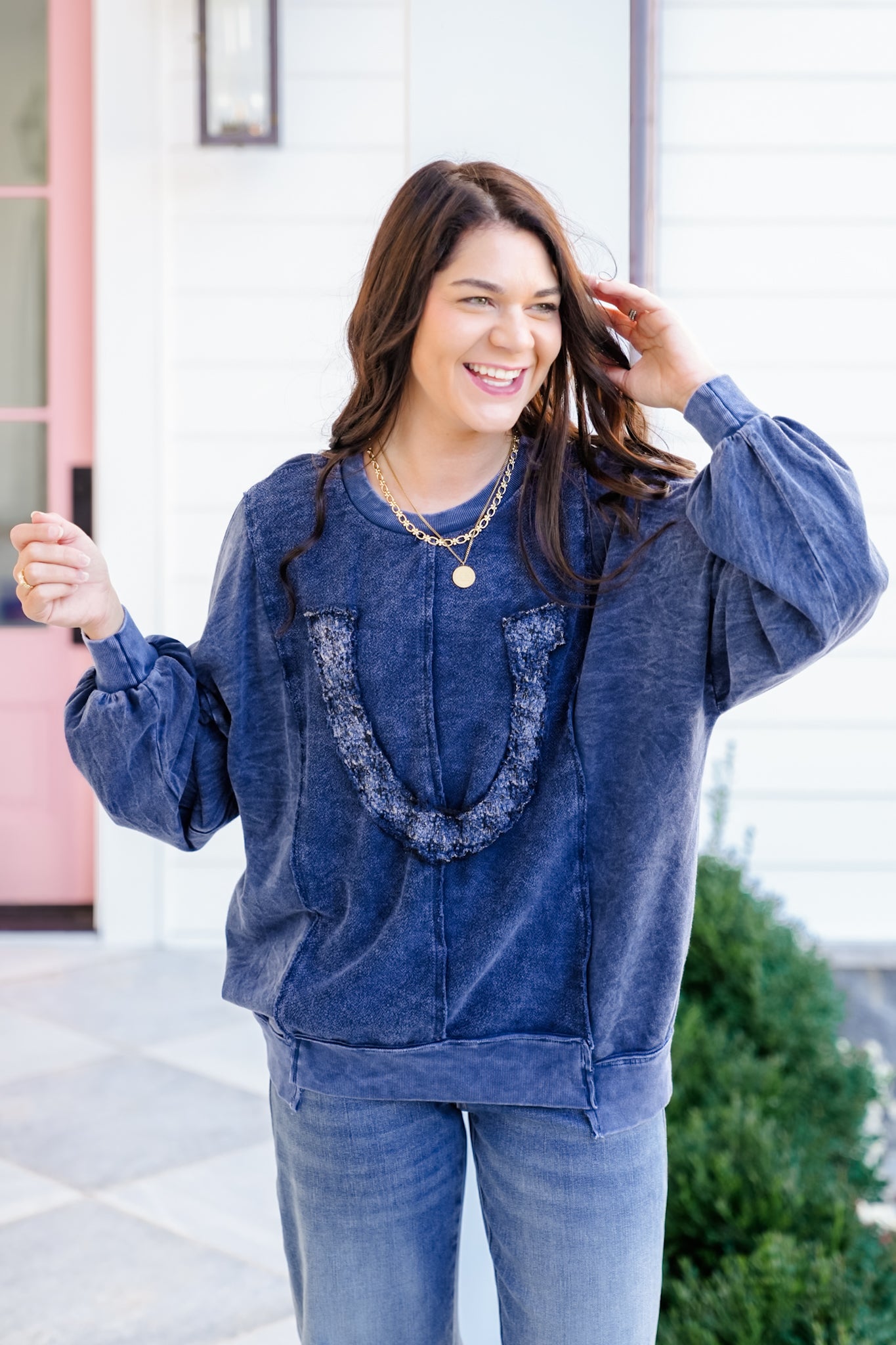 Mineral Wash Long Sleeve Horseshoe Sweatshirt