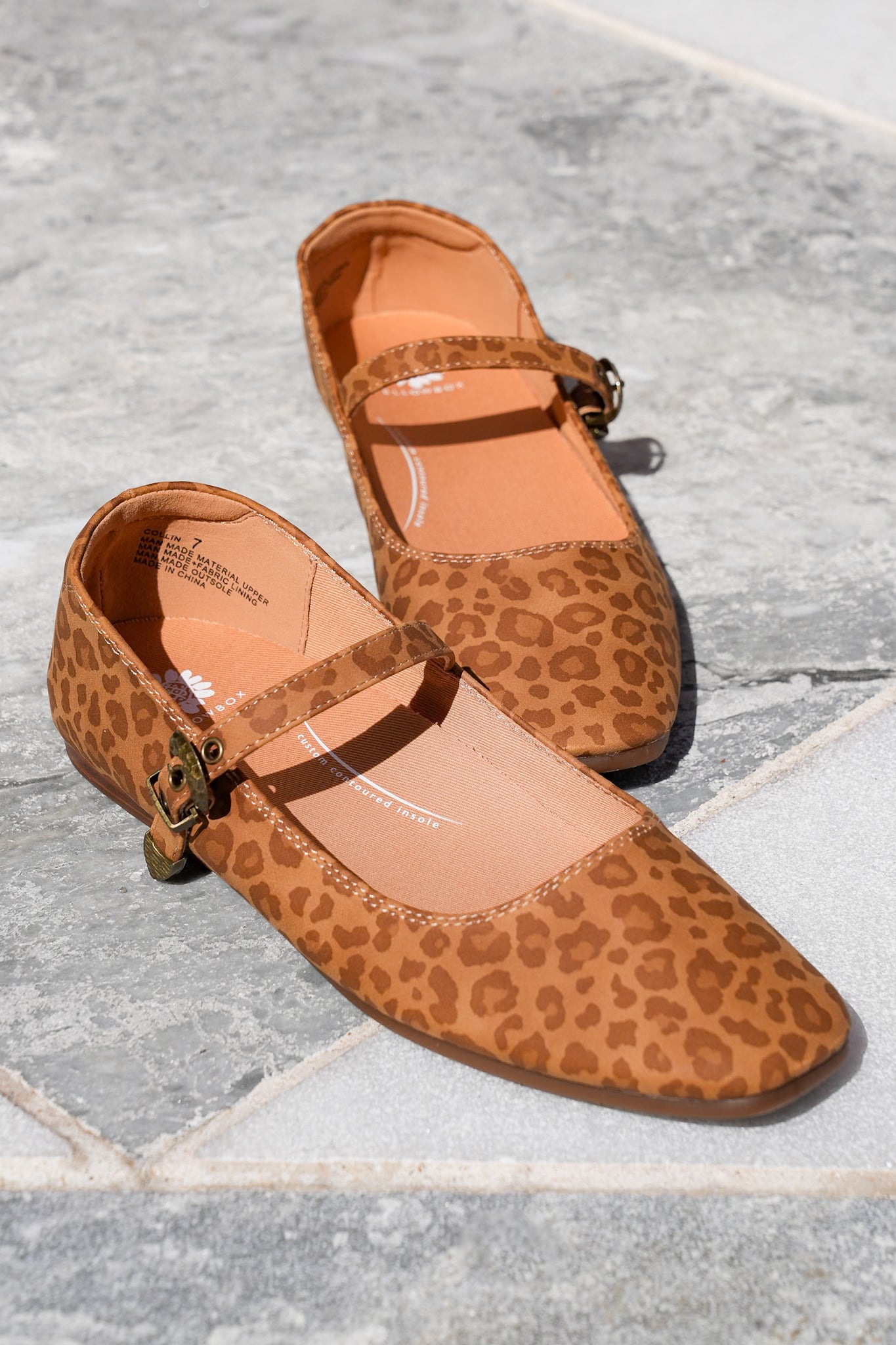 Yellow Box Leopard Print Mary Jane Flats