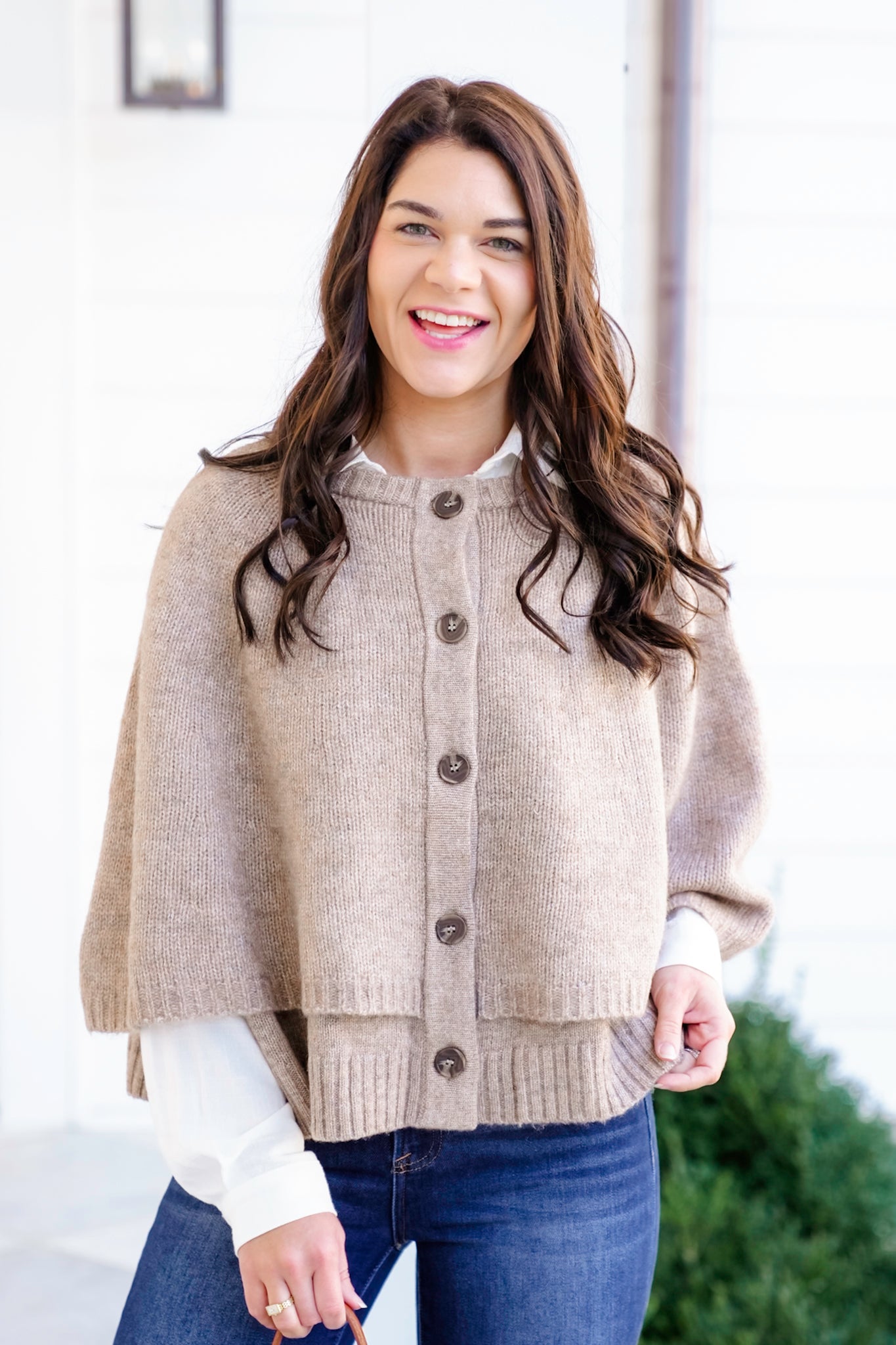Knit Button Down Cape Cardigan