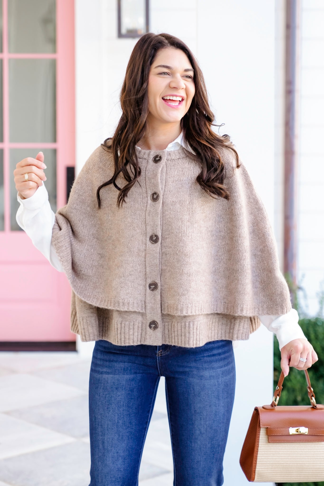 Knit Button Down Cape Cardigan