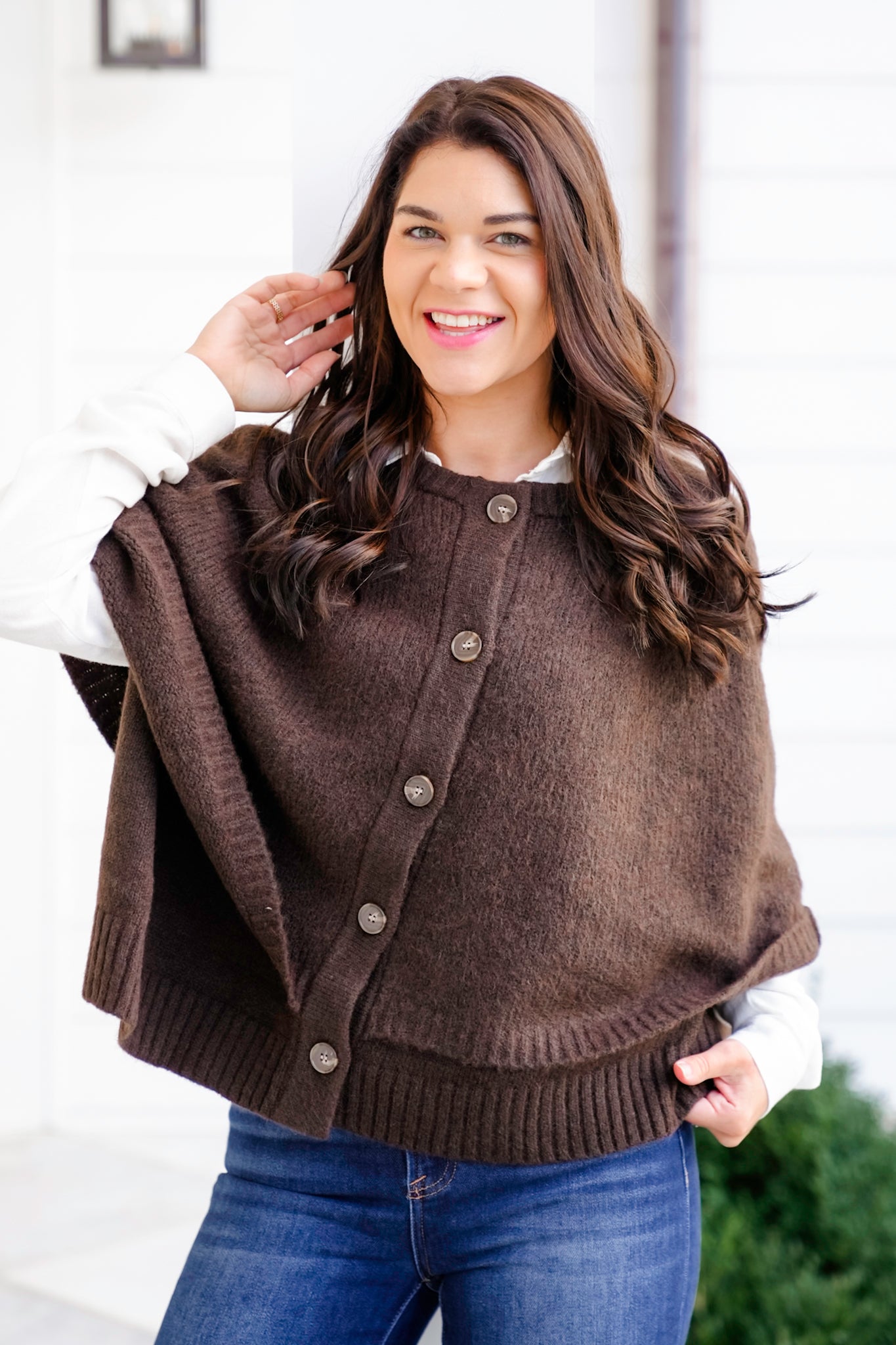 Knit Button Down Cape Cardigan