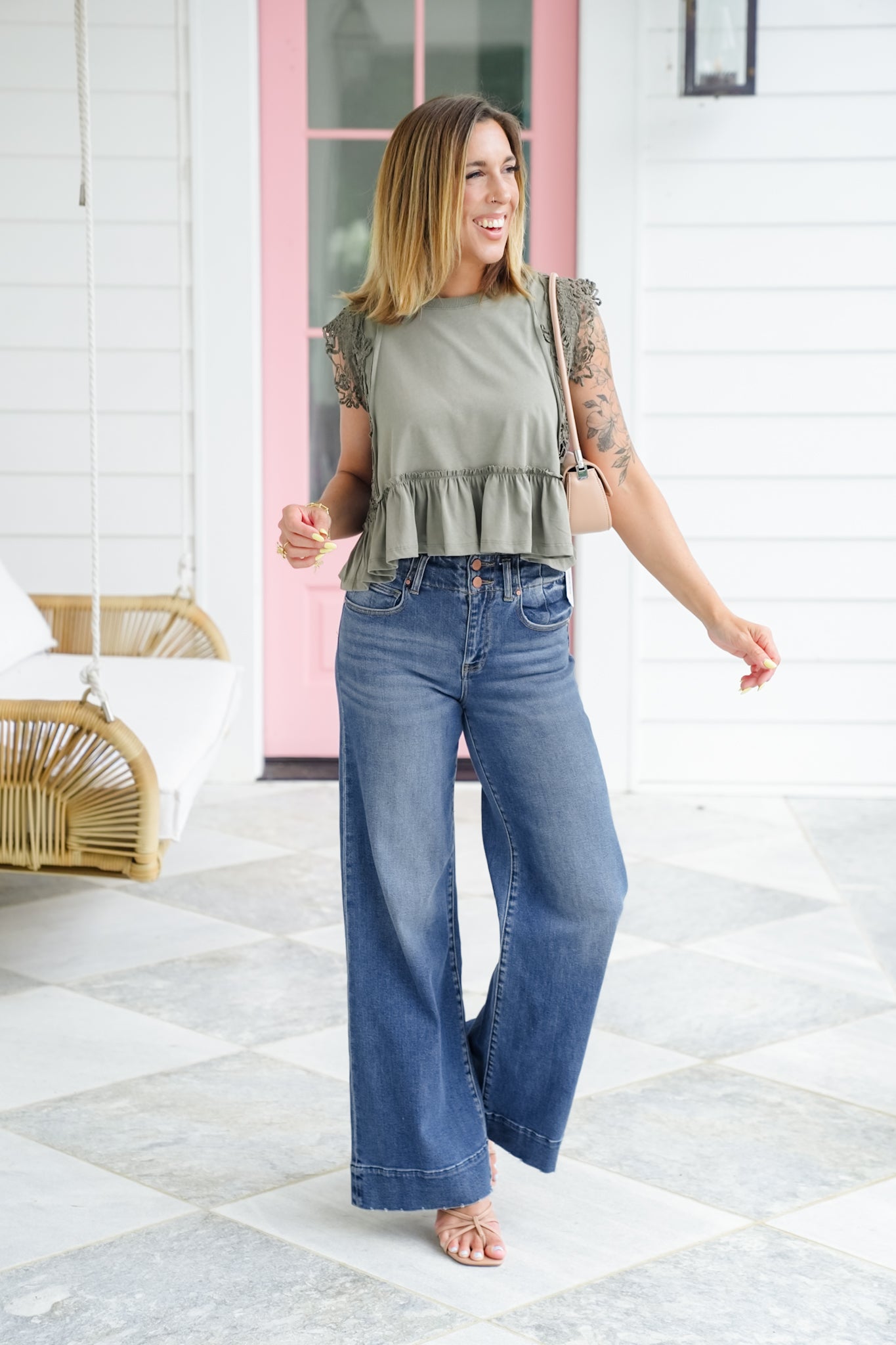 Sleeveless Round Neck Top with Lace Detail