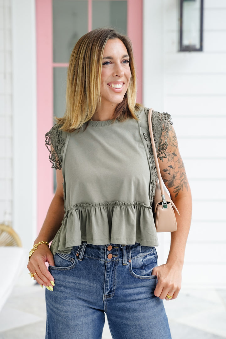 Sleeveless Round Neck Top with Lace Detail