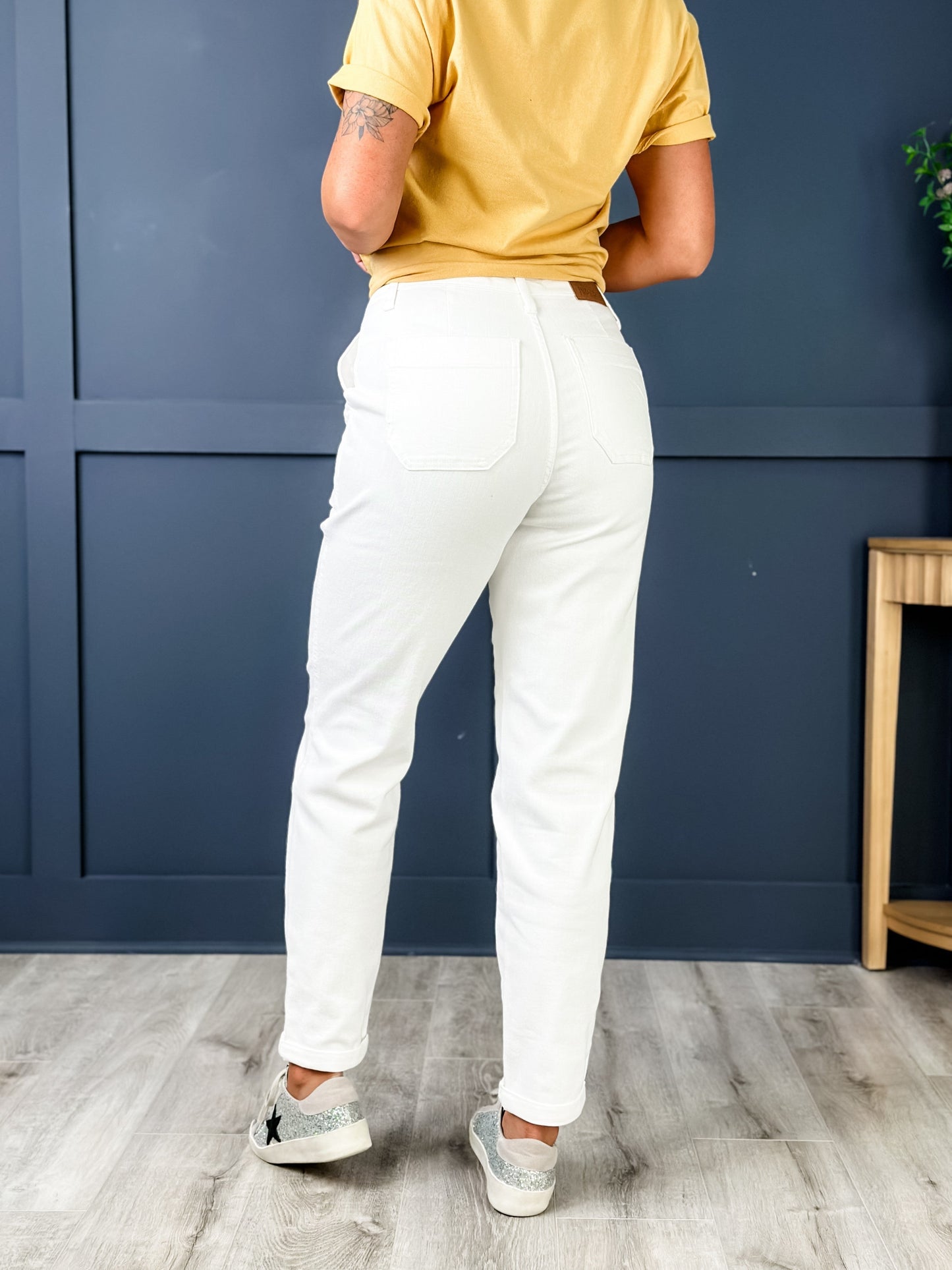 Judy Blue WHITE Airplane Mode High Rise White Cuffed Jogger