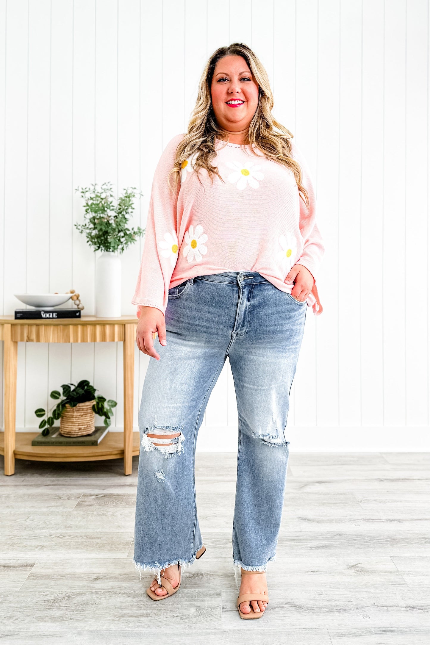 Risen Stella Babe High Rise Light Wash Cropped Distressed Flare Jeans
