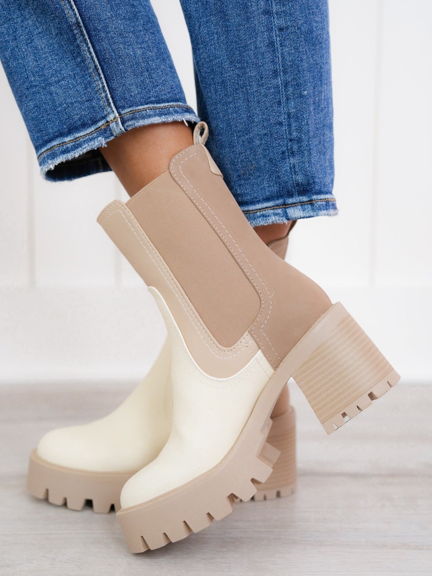 MIA Color Block Chunky Heel Boot