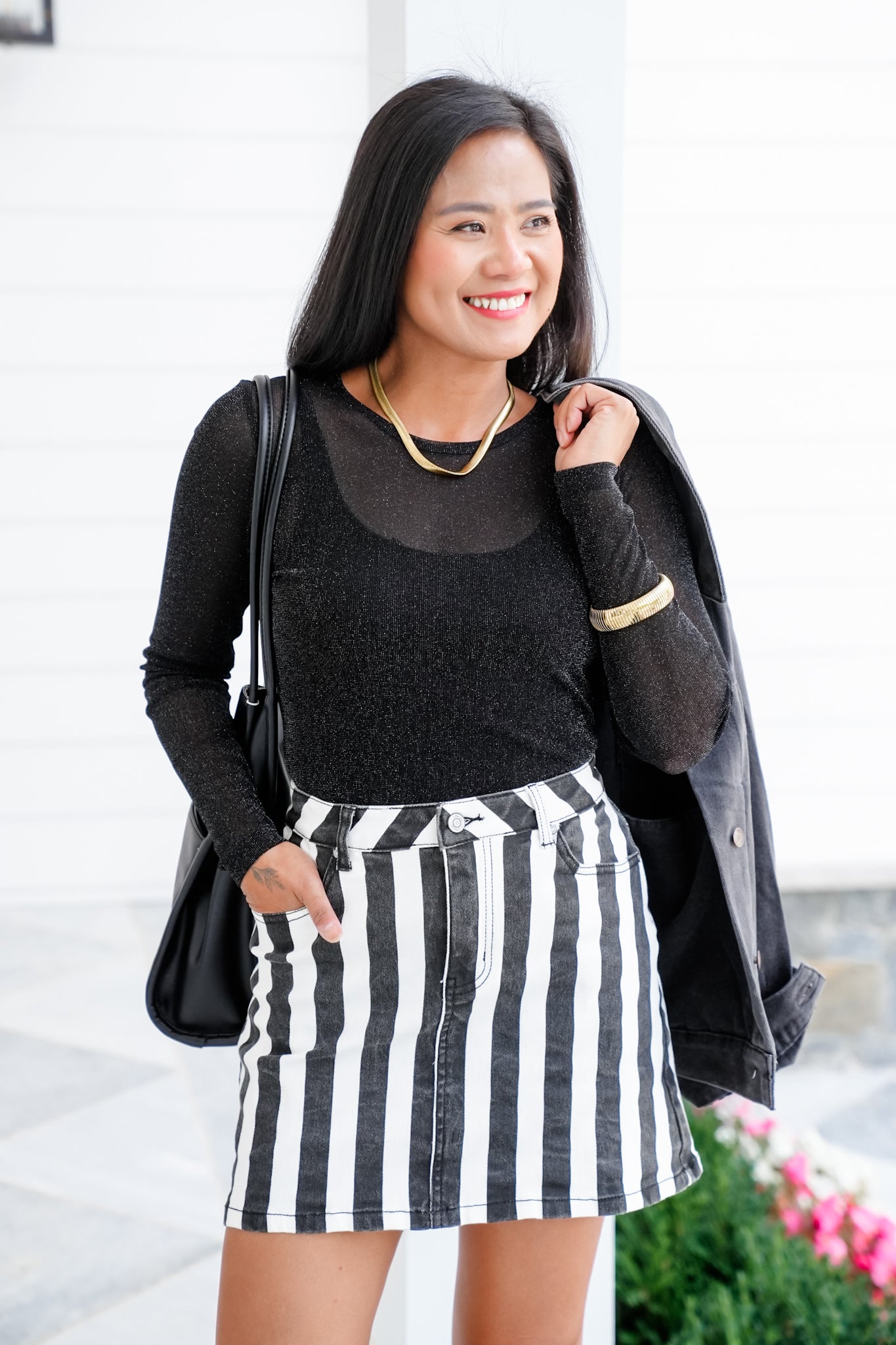 Plus/Reg Striped Mini Skirt with Pockets