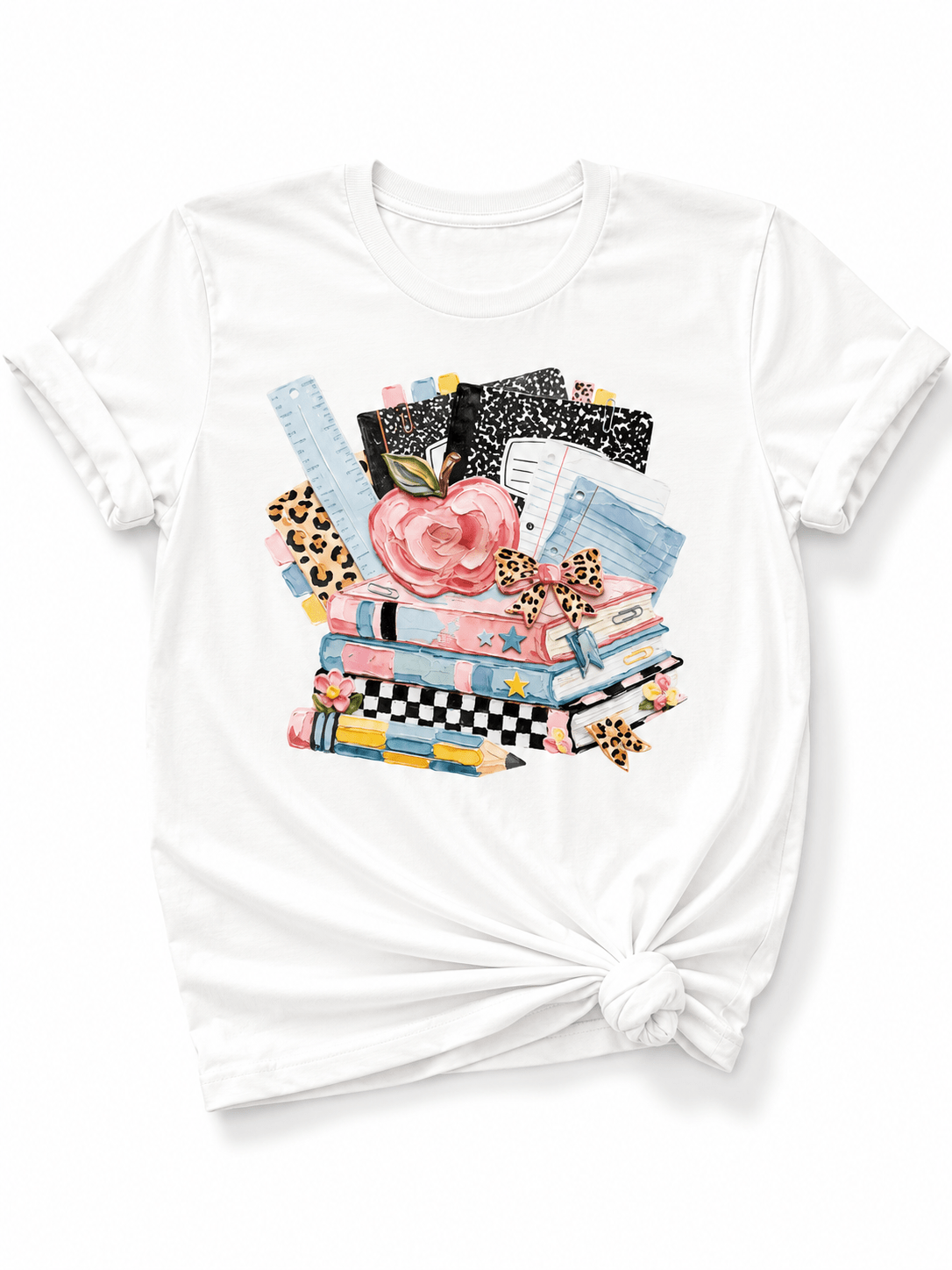 Plus/Reg Short Sleeve Teacher School Supplies Graphic Tee - Freckled Poppy