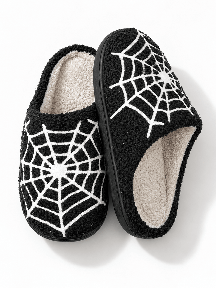 Plush Spiderweb Embroidered Slippers - Freckled Poppy