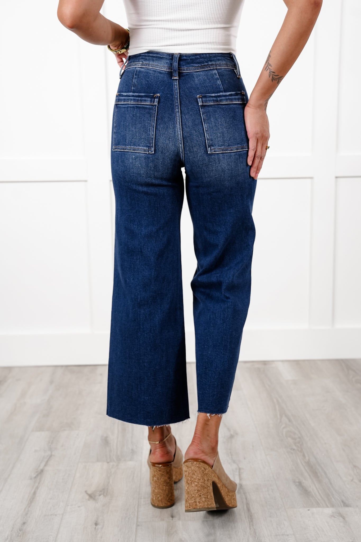 Bayeas High Rise Dark Wash Wide Leg Jeans with Raw Hem