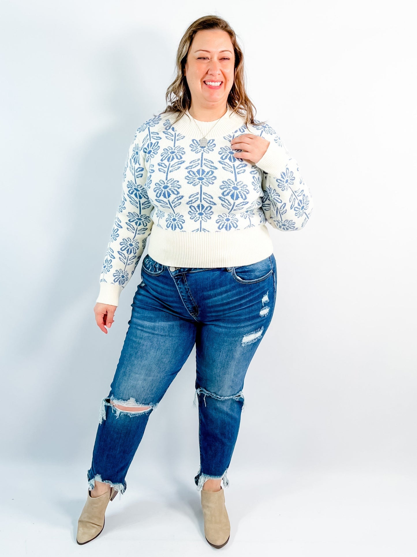 Restock! New Colors! Floral Print Long Sleeve Pullover Sweater (Multiple Colors)