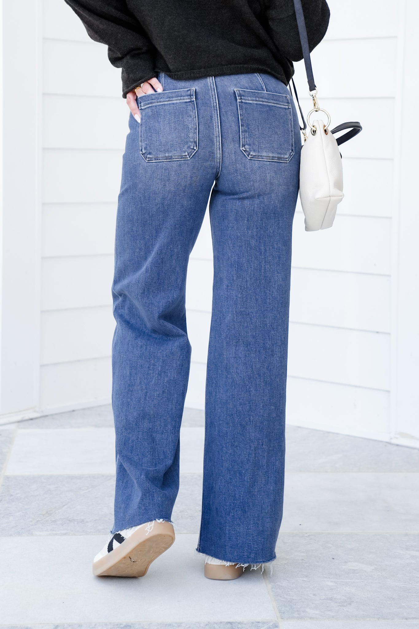 Risen High Rise Dark Wash Wide Leg Flare Jeans