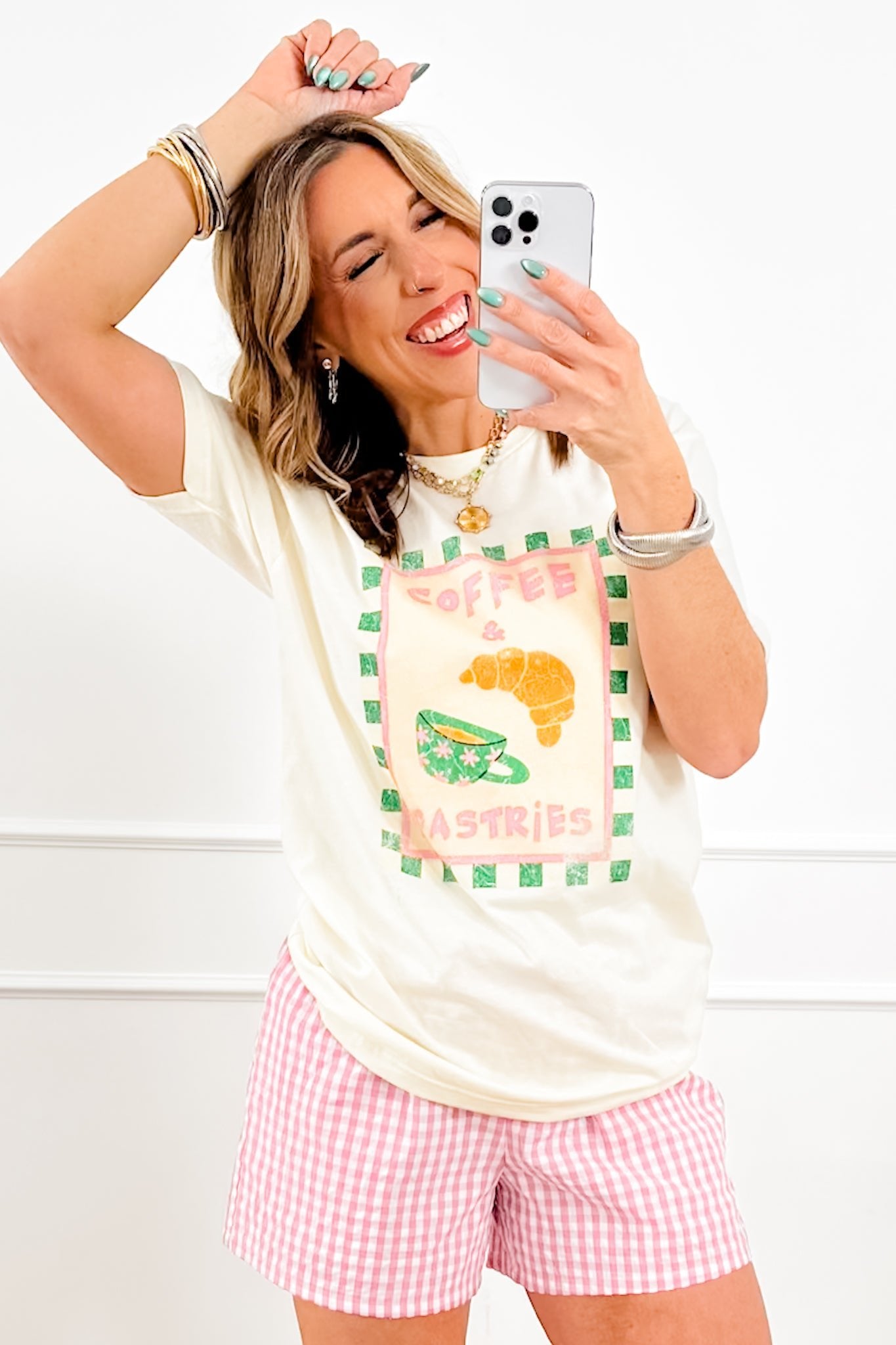 Plus/Reg Short Sleeve "Coffee & Pastries" Graphic Tee - Freckled Poppy