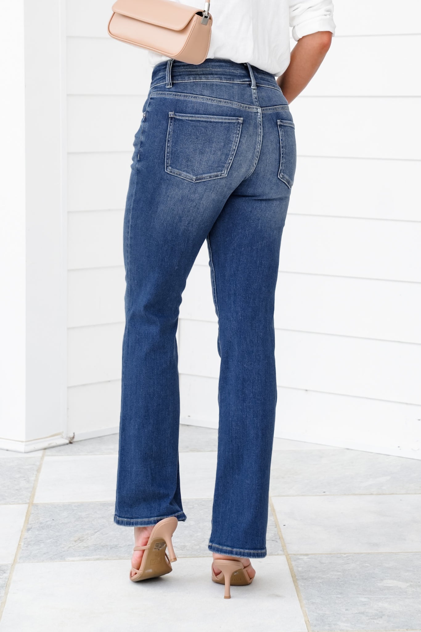 RFM Mid Rise Dark Wash Two Button Bootcut Jeans