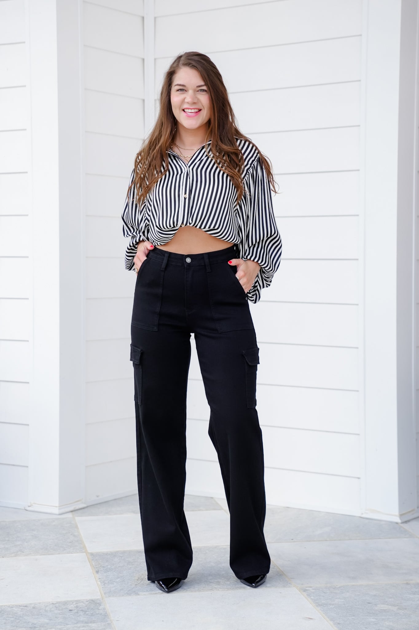 Judy Blue High Rise Black Wide Leg Cargo Jeans