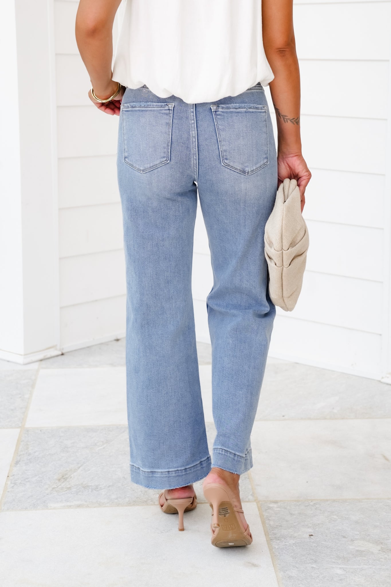 Restock! Risen High Rise Light Wash Cropped Wide Leg Jeans