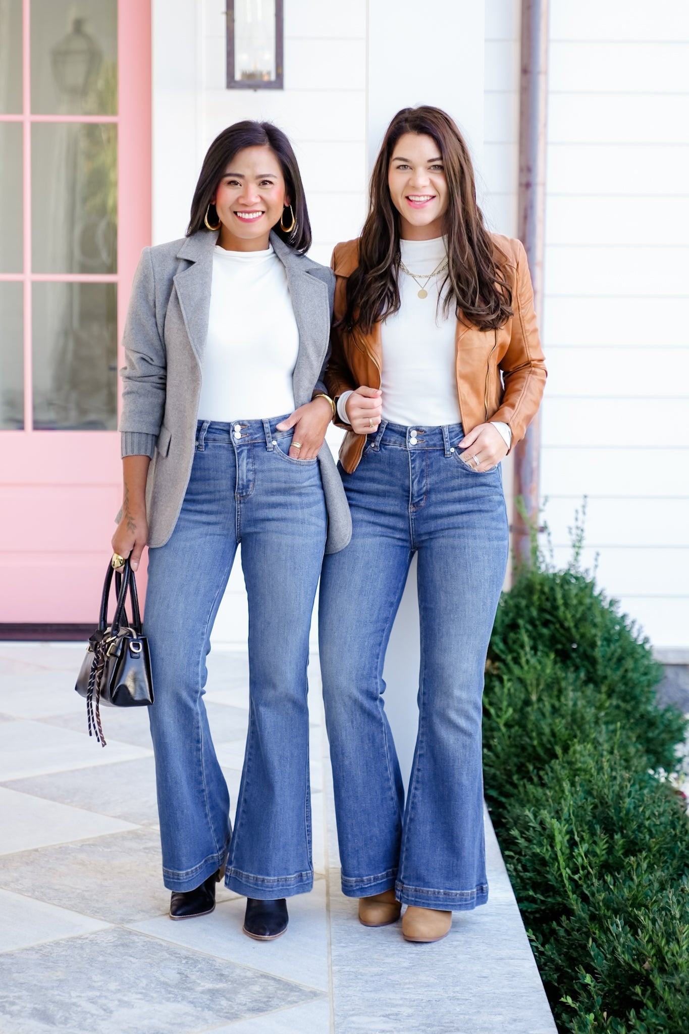 Judy Blue PETITE High Rise Medium Wash Tummy Control Flare Jeans with Double Button Waistband