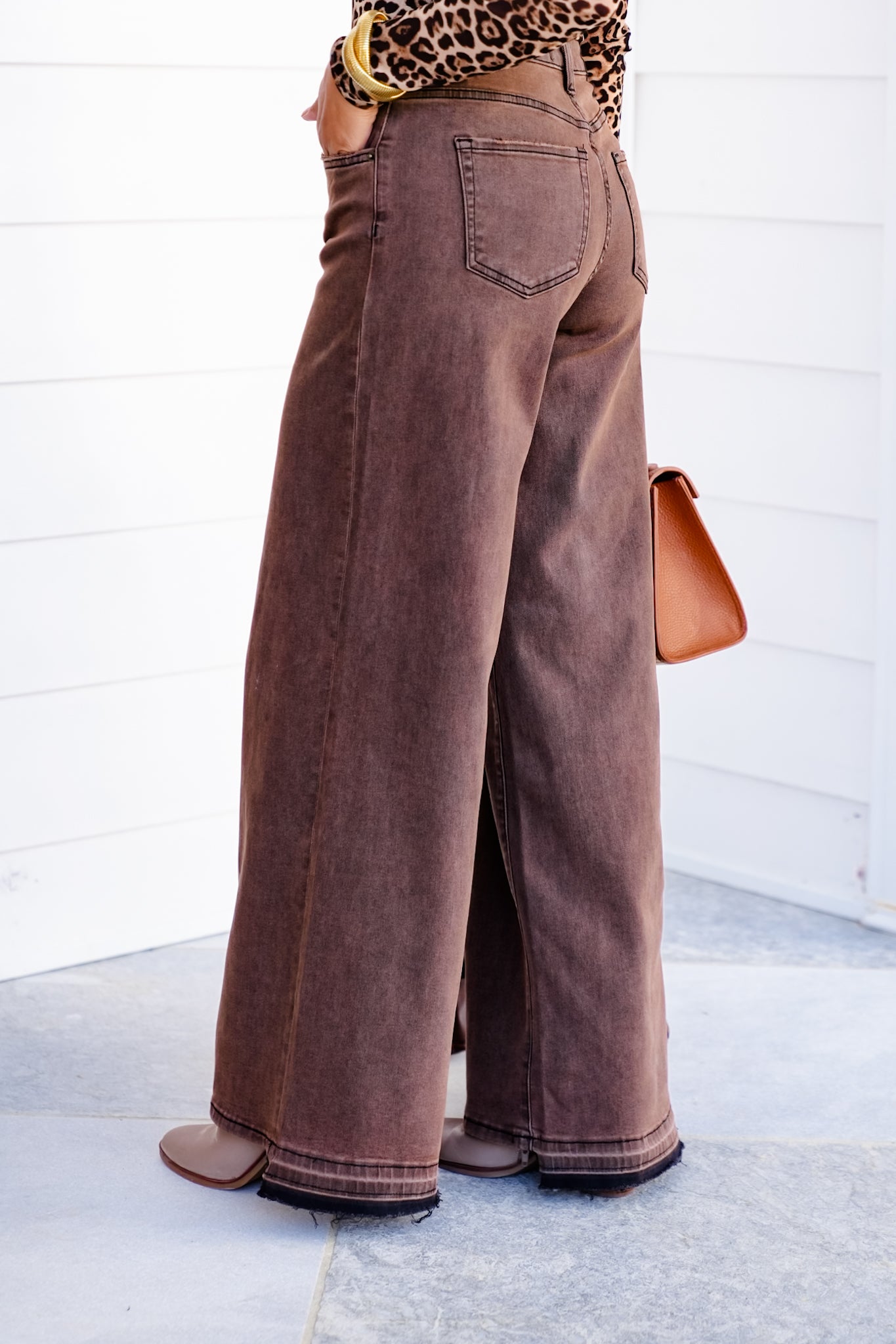 Mica Chocolate Chip High Rise Brown Vintage Wash Wide Leg Jeans